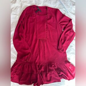 BCBG MaxAzria Red Ruffle Hem Mini Dress Long Sleeve Flowy Party Cocktail Dress S